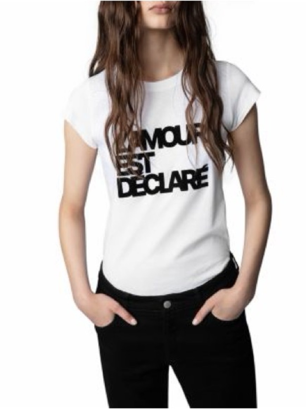Zadig & Voltaire “L’amour Est Déclaré” Flocked Graphic Tee – White, Size XS